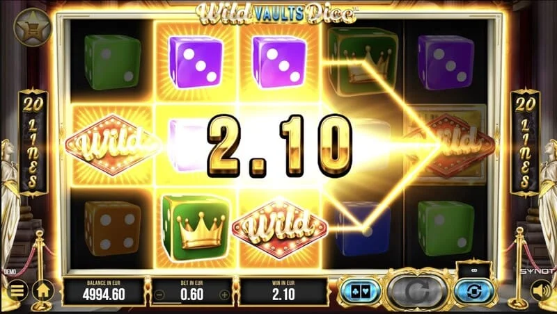 Wild Vaults Dice - главен екран с барабани и трезор